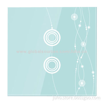 New 2-gang Wall Light Touch Switch, Blue Glass Panel with LED Indicator
